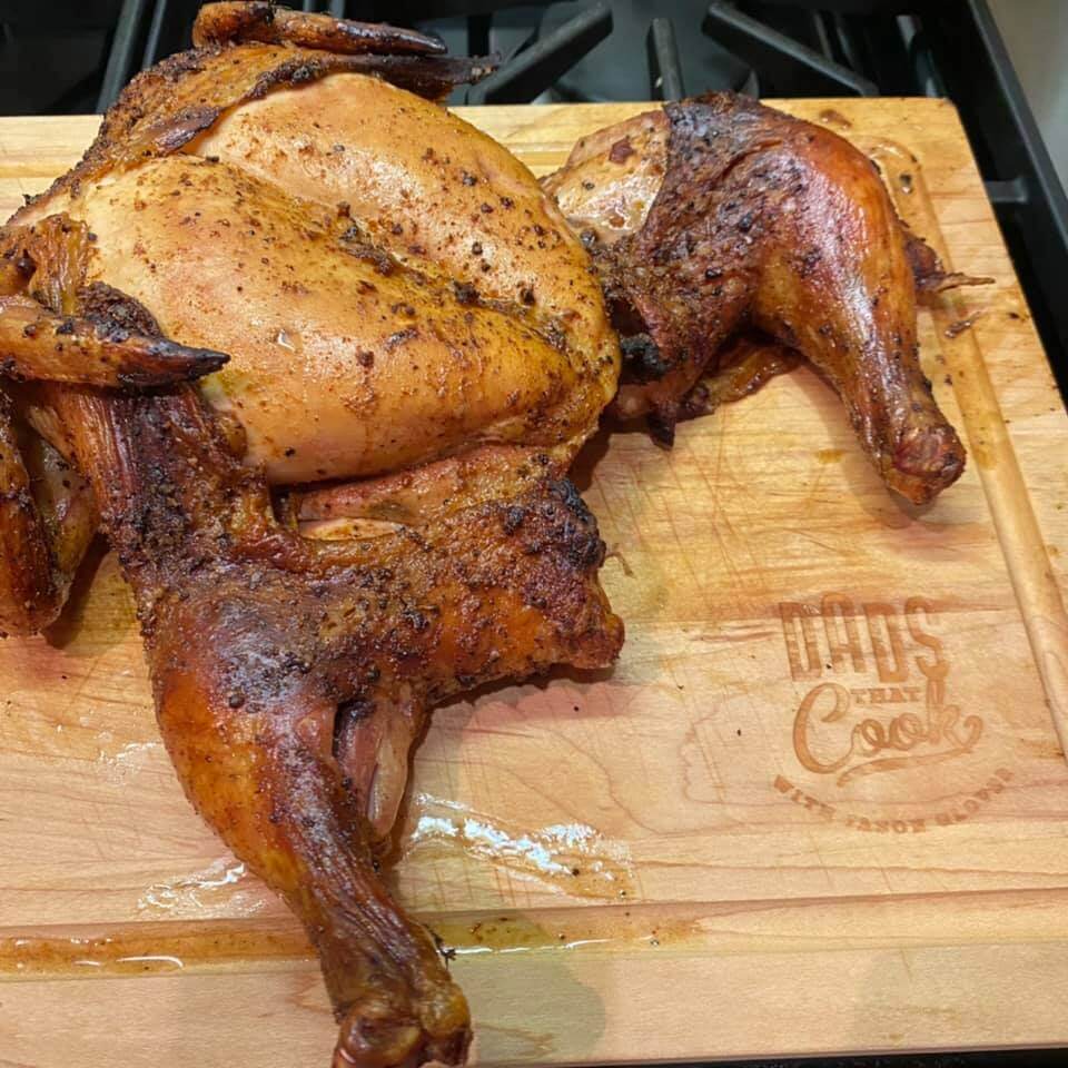 SPATCHCOCKED CHICKEN WITH CAULIFLOWER-WILD MUSHROOM RISOTTO – Dads That Cook