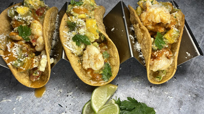 LOBSTER TACOS WITH BRUSSELS SPROUT SLAW & MANGO GUACAMOLE