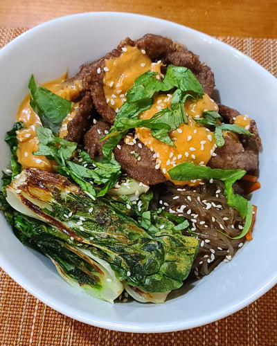 KOREAN STYLE BEEF WITH NOODLES AND PEANUT SAUCE
