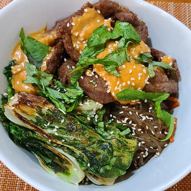 KOREAN STYLE BEEF WITH NOODLES AND PEANUT SAUCE