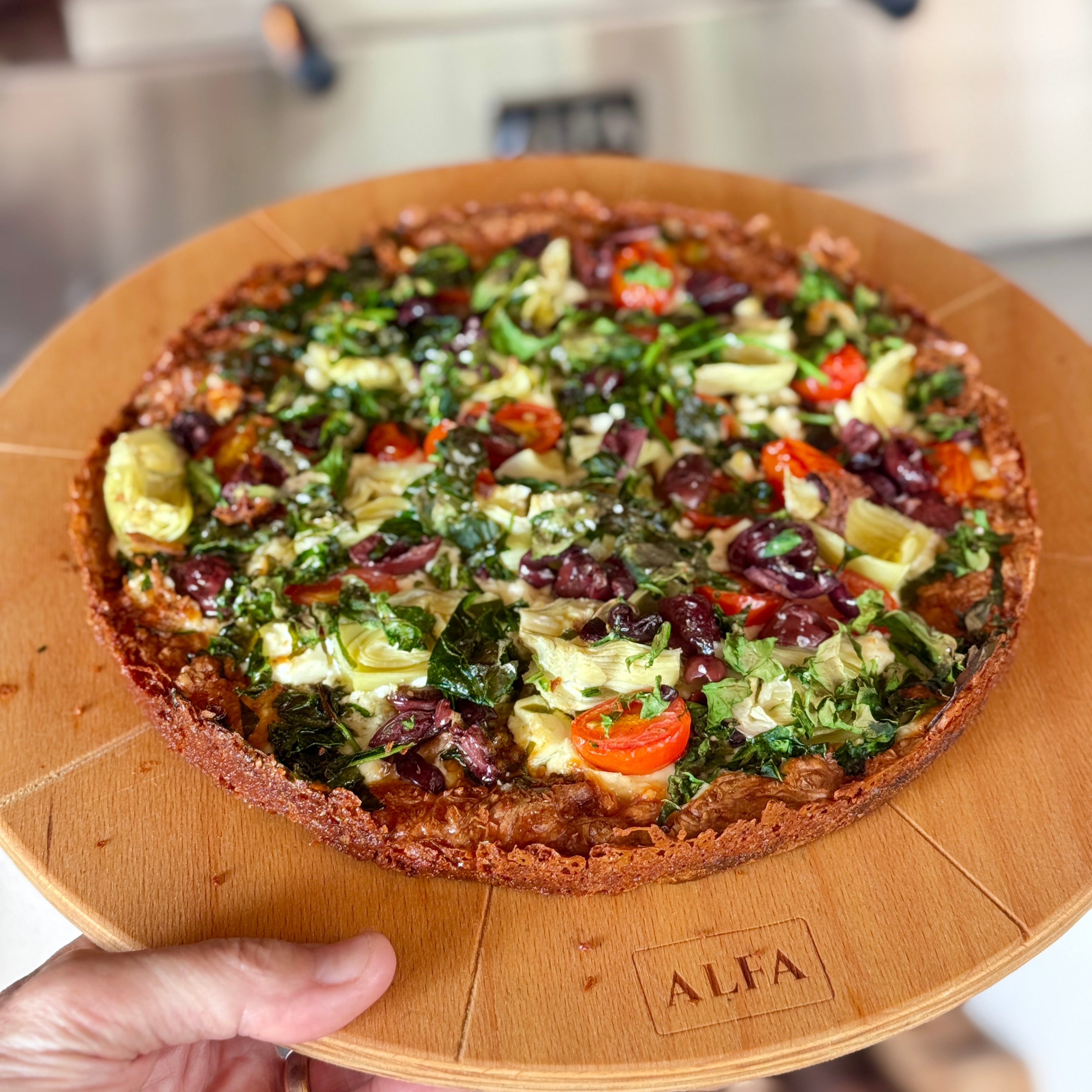 Gluten-Free Greek Pizza in the Alfa Oven