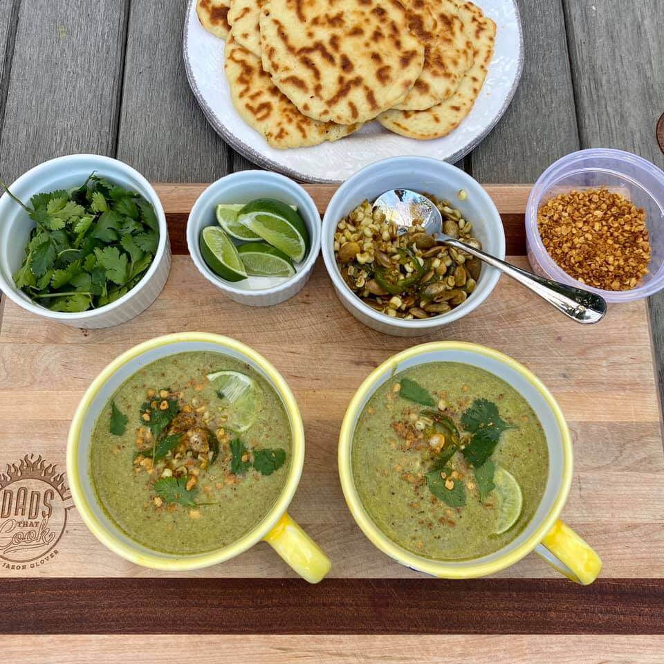 BROCCOLI JALAPEÑO SOUP WITH NAAN BREAD