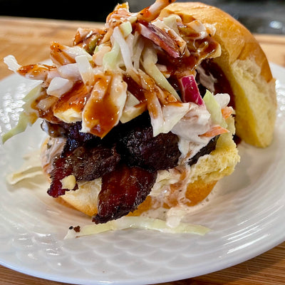 SMOKED BRISKET SLIDERS WITH HOMEMADE BBQ SAUCE & SOUR COLESLAW