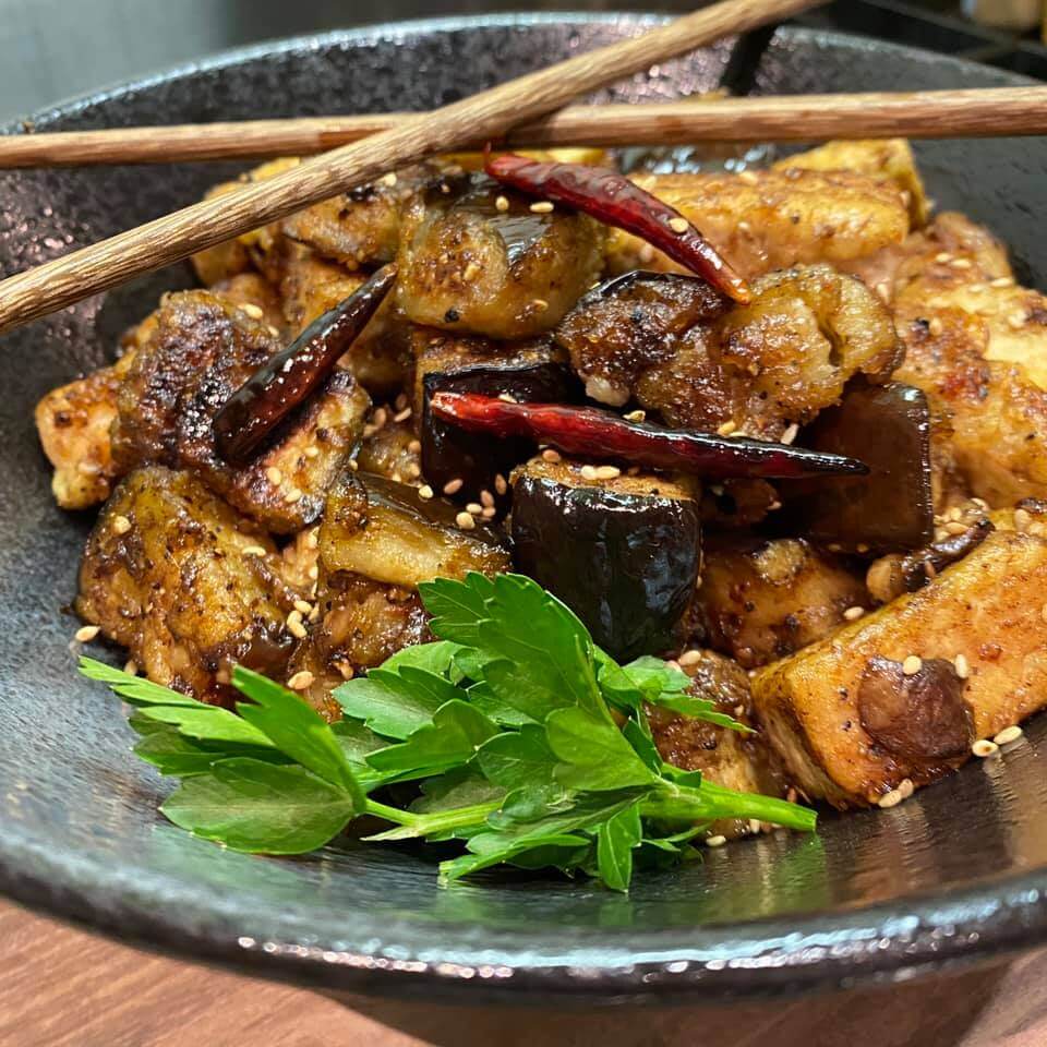 SPICY RED CHILI - SZECHUAN STYLE EGGPLANT & SHIITAKE MUSHROOMS