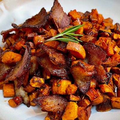 SWEET POTATO HASH WITH MAPLE BACON