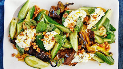 CHARRED PEPPERS WITH LEMON RICOTTA AND CUCUMBERS