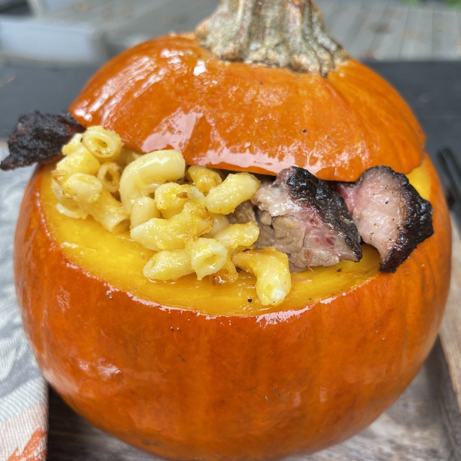 SMOKED BRISKET MAC & CHEESE JACK-O'-LANTERNS