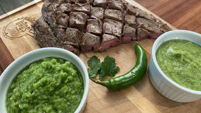 BEER MARINATED FLANK STEAK WITH AJI SAUCE AND COLOMBIAN GUACAMOLE