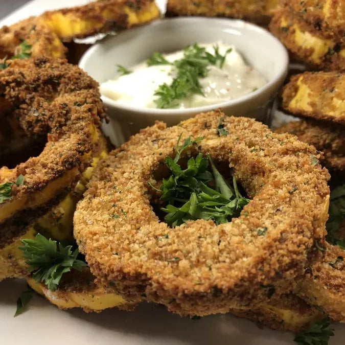 BAKED SQUASH RINGS WITH GARLIC-LEMON AIOLI
