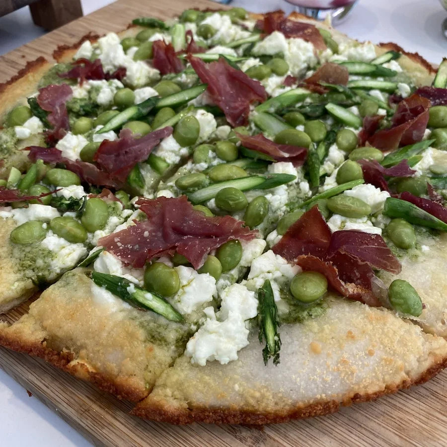 ASPARAGUS, PANCETTA & PESTO PIZZA