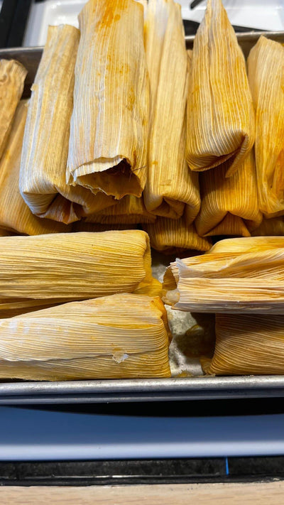 HOMEMADE PORK TAMALES WITH RED CHILI SAUCE