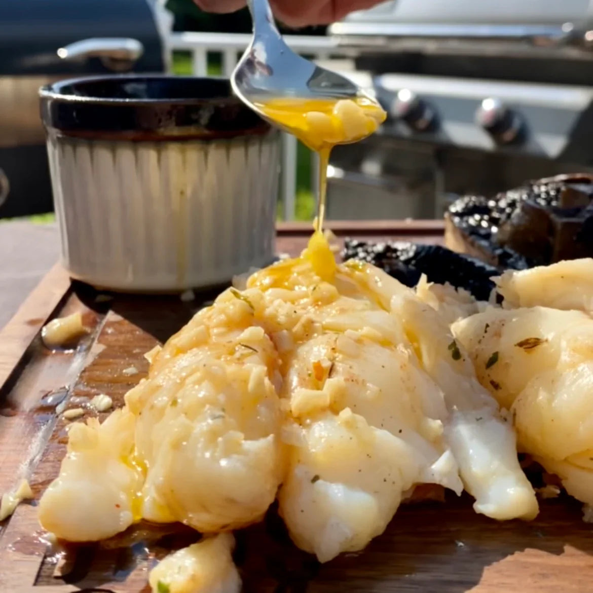 SMOKED LOBSTER TAILS WITH SPICY GARLIC JERK BUTTER