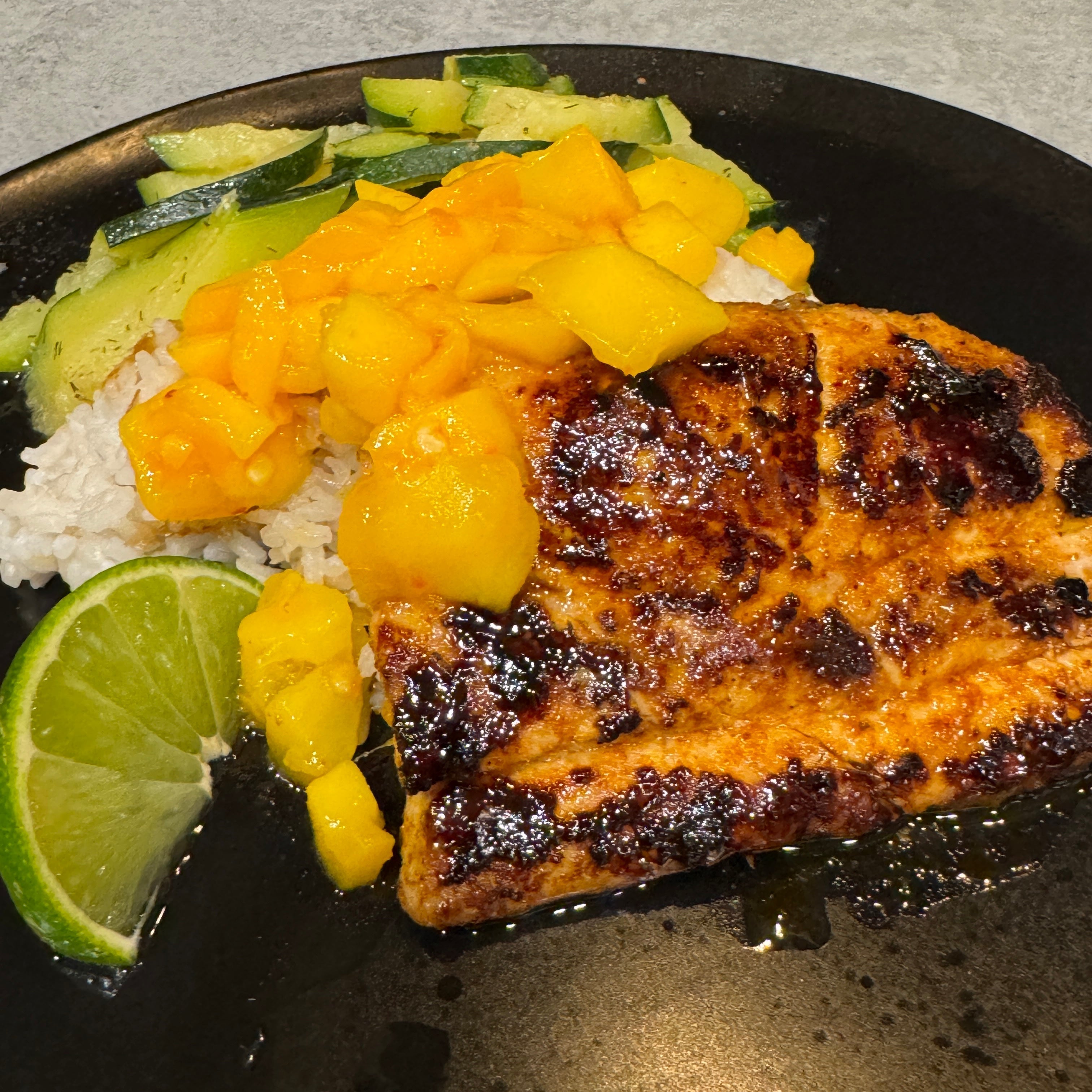 BLACKENED MAHI MAHI WITH MANGO & ZUCCHINI