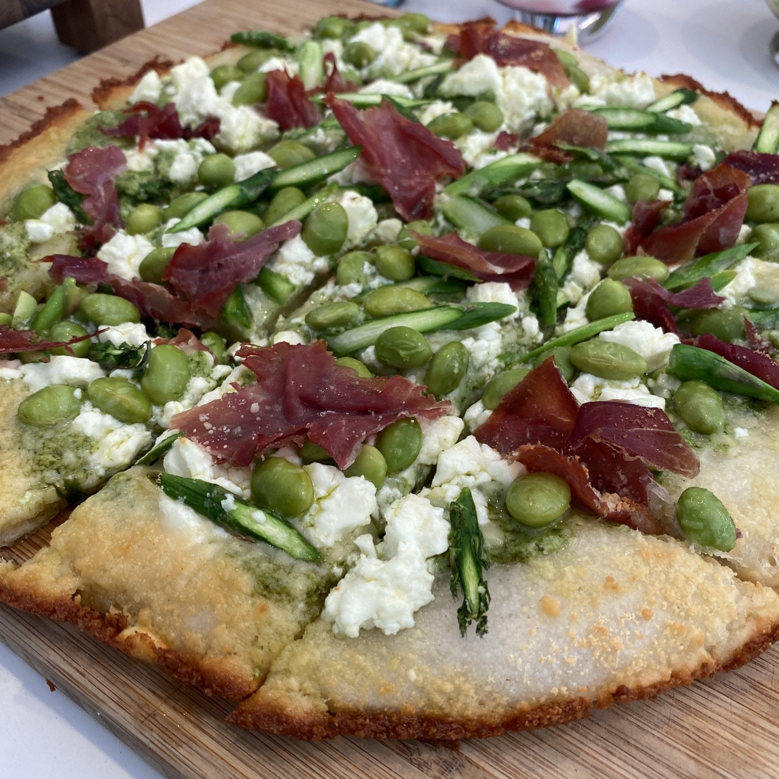 ASPARAGUS, PANCETTA & PESTO PIZZA