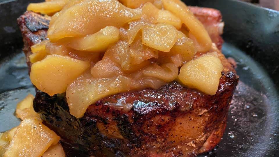 DOUBLE CUT PORK CHOPS WITH APPLE BRANDY COMPOTE Dads That Cook