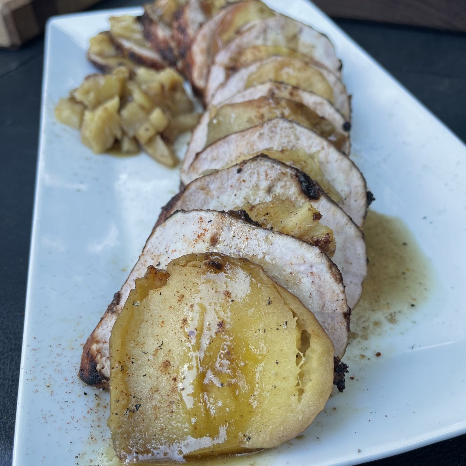 SMOKED HONEY MUSTARD PORK WITH DRUNK APPLES