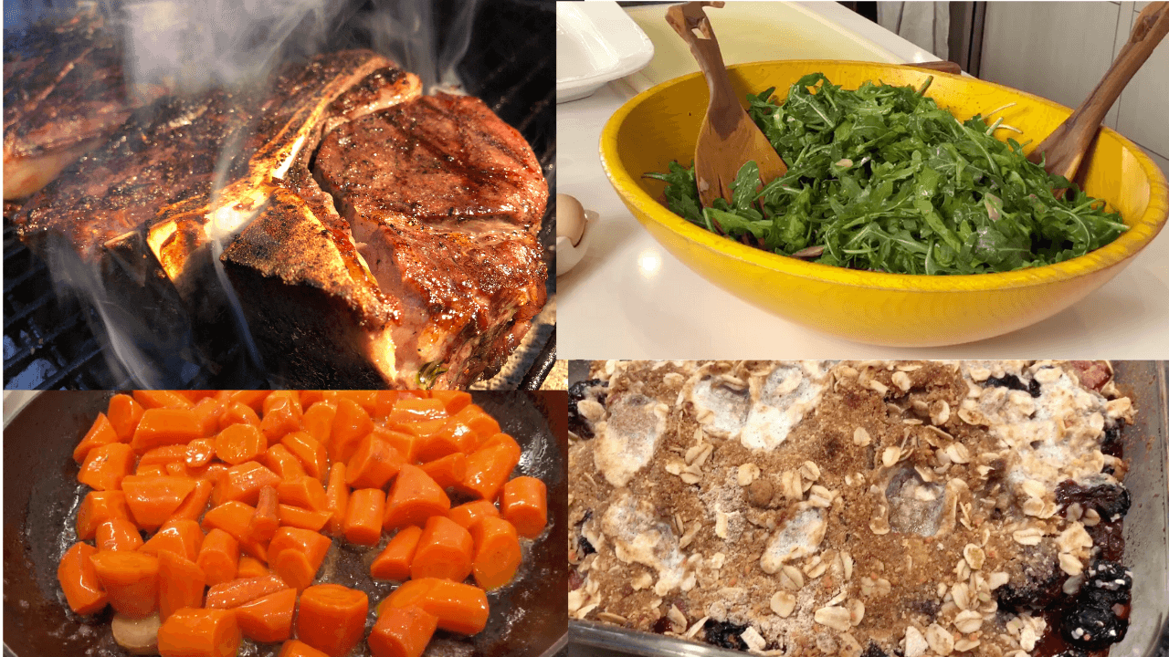  CARROTS, ARUGULA SALAD, AND BERRY CRUMBLE